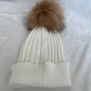 Cream and brown Pom Pom beanie  #beanie #winter #cold #ski #vacation  Cream Brow